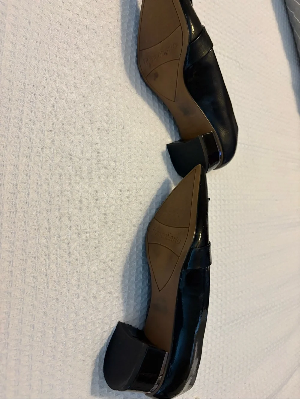 Franco Sarto Black Patent Pointed Tassel Loafers